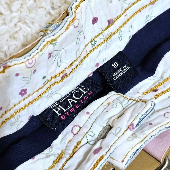 Skirt. Denim Pink Yellow Multi Tiered Floral Pattern. Upcycled Girls Size 10 GUC - Picture 9 of 16